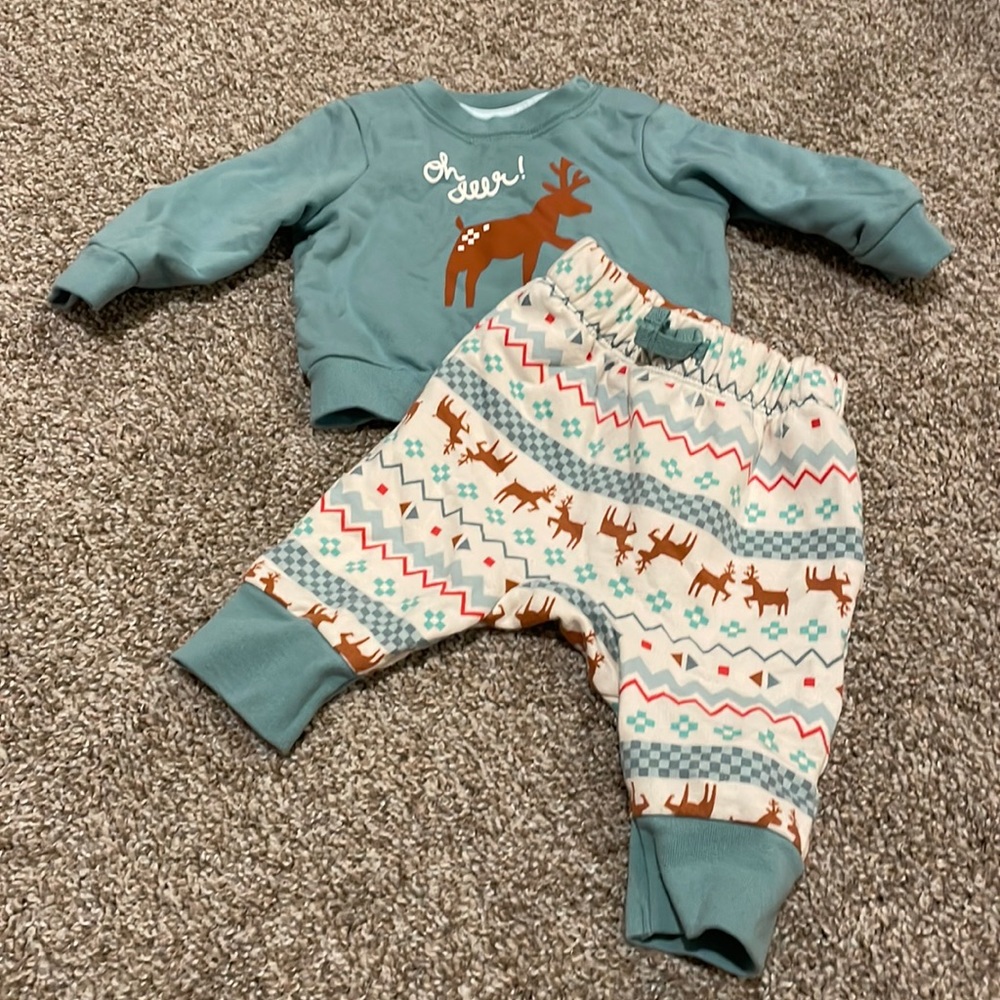 Fair Isle Deer Fleece Top & Bottom Set